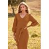 imagePRETTYGARDEN Womens 2024 Fall Knit Pullover Sweater Elegant Long Lantern Sleeve V Neck Winter Maxi Bodycon DressesCamel