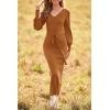 imagePRETTYGARDEN Womens 2024 Fall Knit Pullover Sweater Elegant Long Lantern Sleeve V Neck Winter Maxi Bodycon DressesCamel