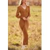 imagePRETTYGARDEN Womens 2024 Fall Knit Pullover Sweater Elegant Long Lantern Sleeve V Neck Winter Maxi Bodycon DressesCamel