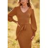 imagePRETTYGARDEN Womens 2024 Fall Knit Pullover Sweater Elegant Long Lantern Sleeve V Neck Winter Maxi Bodycon DressesCamel