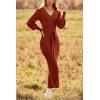 imagePRETTYGARDEN Womens 2024 Fall Knit Pullover Sweater Elegant Long Lantern Sleeve V Neck Winter Maxi Bodycon DressesCaramel