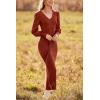 imagePRETTYGARDEN Womens 2024 Fall Knit Pullover Sweater Elegant Long Lantern Sleeve V Neck Winter Maxi Bodycon DressesCaramel