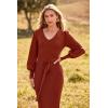 imagePRETTYGARDEN Womens 2024 Fall Knit Pullover Sweater Elegant Long Lantern Sleeve V Neck Winter Maxi Bodycon DressesCaramel