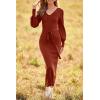 imagePRETTYGARDEN Womens 2024 Fall Knit Pullover Sweater Elegant Long Lantern Sleeve V Neck Winter Maxi Bodycon DressesCaramel