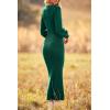 imagePRETTYGARDEN Womens 2024 Fall Knit Pullover Sweater Elegant Long Lantern Sleeve V Neck Winter Maxi Bodycon DressesDark Green