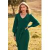 imagePRETTYGARDEN Womens 2024 Fall Knit Pullover Sweater Elegant Long Lantern Sleeve V Neck Winter Maxi Bodycon DressesDark Green