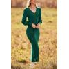 imagePRETTYGARDEN Womens 2024 Fall Knit Pullover Sweater Elegant Long Lantern Sleeve V Neck Winter Maxi Bodycon DressesDark Green