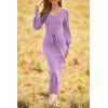 imagePRETTYGARDEN Womens 2024 Fall Knit Pullover Sweater Elegant Long Lantern Sleeve V Neck Winter Maxi Bodycon DressesLight Purple