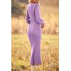 imagePRETTYGARDEN Womens 2024 Fall Knit Pullover Sweater Elegant Long Lantern Sleeve V Neck Winter Maxi Bodycon DressesLight Purple