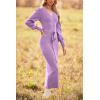 imagePRETTYGARDEN Womens 2024 Fall Knit Pullover Sweater Elegant Long Lantern Sleeve V Neck Winter Maxi Bodycon DressesLight Purple