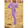 imagePRETTYGARDEN Womens 2024 Fall Knit Pullover Sweater Elegant Long Lantern Sleeve V Neck Winter Maxi Bodycon DressesLight Purple