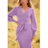 imagePRETTYGARDEN Womens 2024 Fall Knit Pullover Sweater Elegant Long Lantern Sleeve V Neck Winter Maxi Bodycon DressesLight Purple