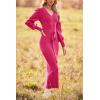 imagePRETTYGARDEN Womens 2024 Fall Knit Pullover Sweater Elegant Long Lantern Sleeve V Neck Winter Maxi Bodycon DressesRose Red