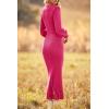 imagePRETTYGARDEN Womens 2024 Fall Knit Pullover Sweater Elegant Long Lantern Sleeve V Neck Winter Maxi Bodycon DressesRose Red