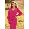 imagePRETTYGARDEN Womens 2024 Fall Knit Pullover Sweater Elegant Long Lantern Sleeve V Neck Winter Maxi Bodycon DressesRose Red