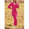 imagePRETTYGARDEN Womens 2024 Fall Knit Pullover Sweater Elegant Long Lantern Sleeve V Neck Winter Maxi Bodycon DressesRose Red
