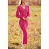imagePRETTYGARDEN Womens 2024 Fall Knit Pullover Sweater Elegant Long Lantern Sleeve V Neck Winter Maxi Bodycon DressesRose Red