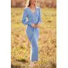 imagePRETTYGARDEN Womens 2024 Fall Knit Pullover Sweater Elegant Long Lantern Sleeve V Neck Winter Maxi Bodycon DressesSky Blue