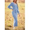 imagePRETTYGARDEN Womens 2024 Fall Knit Pullover Sweater Elegant Long Lantern Sleeve V Neck Winter Maxi Bodycon DressesSky Blue