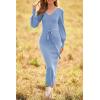 imagePRETTYGARDEN Womens 2024 Fall Knit Pullover Sweater Elegant Long Lantern Sleeve V Neck Winter Maxi Bodycon DressesSky Blue