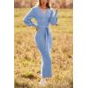 imagePRETTYGARDEN Womens 2024 Fall Knit Pullover Sweater Elegant Long Lantern Sleeve V Neck Winter Maxi Bodycon DressesSky Blue