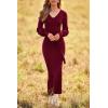 imagePRETTYGARDEN Womens 2024 Fall Knit Pullover Sweater Elegant Long Lantern Sleeve V Neck Winter Maxi Bodycon DressesWine Red