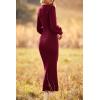 imagePRETTYGARDEN Womens 2024 Fall Knit Pullover Sweater Elegant Long Lantern Sleeve V Neck Winter Maxi Bodycon DressesWine Red