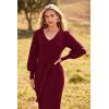imagePRETTYGARDEN Womens 2024 Fall Knit Pullover Sweater Elegant Long Lantern Sleeve V Neck Winter Maxi Bodycon DressesWine Red