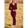 imagePRETTYGARDEN Womens 2024 Fall Knit Pullover Sweater Elegant Long Lantern Sleeve V Neck Winter Maxi Bodycon DressesWine Red