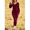 imagePRETTYGARDEN Womens 2024 Fall Knit Pullover Sweater Elegant Long Lantern Sleeve V Neck Winter Maxi Bodycon DressesWine Red