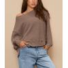 imagePRETTYGARDEN Womens 2024 Fall Oversized Crewneck Sweatshirts Casual Long Sleeve Pullover Waffle Knit Shirts TopBrown