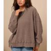 imagePRETTYGARDEN Womens 2024 Fall Oversized Crewneck Sweatshirts Casual Long Sleeve Pullover Waffle Knit Shirts TopBrown
