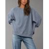 imagePRETTYGARDEN Womens 2024 Fall Oversized Crewneck Sweatshirts Casual Long Sleeve Pullover Waffle Knit Shirts TopGrey Blue