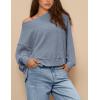 imagePRETTYGARDEN Womens 2024 Fall Oversized Crewneck Sweatshirts Casual Long Sleeve Pullover Waffle Knit Shirts TopGrey Blue