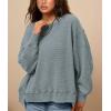 imagePRETTYGARDEN Womens 2024 Fall Oversized Crewneck Sweatshirts Casual Long Sleeve Pullover Waffle Knit Shirts TopLight Grey Blue