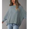 imagePRETTYGARDEN Womens 2024 Fall Oversized Crewneck Sweatshirts Casual Long Sleeve Pullover Waffle Knit Shirts TopLight Grey Blue