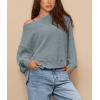 imagePRETTYGARDEN Womens 2024 Fall Oversized Crewneck Sweatshirts Casual Long Sleeve Pullover Waffle Knit Shirts TopLight Grey Blue