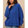 imagePRETTYGARDEN Womens 2024 Fall Oversized Crewneck Sweatshirts Casual Long Sleeve Pullover Waffle Knit Shirts TopRoyal Blue