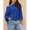 imagePRETTYGARDEN Womens 2024 Fall Oversized Crewneck Sweatshirts Casual Long Sleeve Pullover Waffle Knit Shirts TopRoyal Blue