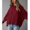 imagePRETTYGARDEN Womens 2024 Fall Oversized Crewneck Sweatshirts Casual Long Sleeve Pullover Waffle Knit Shirts TopWine Red
