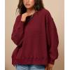 imagePRETTYGARDEN Womens 2024 Fall Oversized Crewneck Sweatshirts Casual Long Sleeve Pullover Waffle Knit Shirts TopWine Red