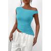 imagePRETTYGARDEN Womens 2024 Summer Off The Shoulder Crop Tops Sleeveless One Shoulder Ruched Asymmetrical Y2K Going Out Tank TopAqua Blue