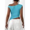 imagePRETTYGARDEN Womens 2024 Summer Off The Shoulder Crop Tops Sleeveless One Shoulder Ruched Asymmetrical Y2K Going Out Tank TopAqua Blue