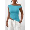 imagePRETTYGARDEN Womens 2024 Summer Off The Shoulder Crop Tops Sleeveless One Shoulder Ruched Asymmetrical Y2K Going Out Tank TopAqua Blue