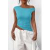 imagePRETTYGARDEN Womens 2024 Summer Off The Shoulder Crop Tops Sleeveless One Shoulder Ruched Asymmetrical Y2K Going Out Tank TopAqua Blue