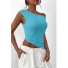 imagePRETTYGARDEN Womens 2024 Summer Off The Shoulder Crop Tops Sleeveless One Shoulder Ruched Asymmetrical Y2K Going Out Tank TopAqua Blue