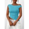imagePRETTYGARDEN Womens 2024 Summer Off The Shoulder Crop Tops Sleeveless One Shoulder Ruched Asymmetrical Y2K Going Out Tank TopAqua Blue