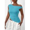 imagePRETTYGARDEN Womens 2024 Summer Off The Shoulder Crop Tops Sleeveless One Shoulder Ruched Asymmetrical Y2K Going Out Tank TopAqua Blue