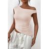 imagePRETTYGARDEN Womens 2024 Summer Off The Shoulder Crop Tops Sleeveless One Shoulder Ruched Asymmetrical Y2K Going Out Tank TopBeige
