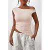 imagePRETTYGARDEN Womens 2024 Summer Off The Shoulder Crop Tops Sleeveless One Shoulder Ruched Asymmetrical Y2K Going Out Tank TopBeige